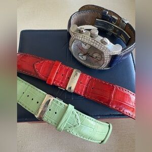 DiBur Diamond Face Chronograph Stainless Steel Watch with 3 Bands G71052